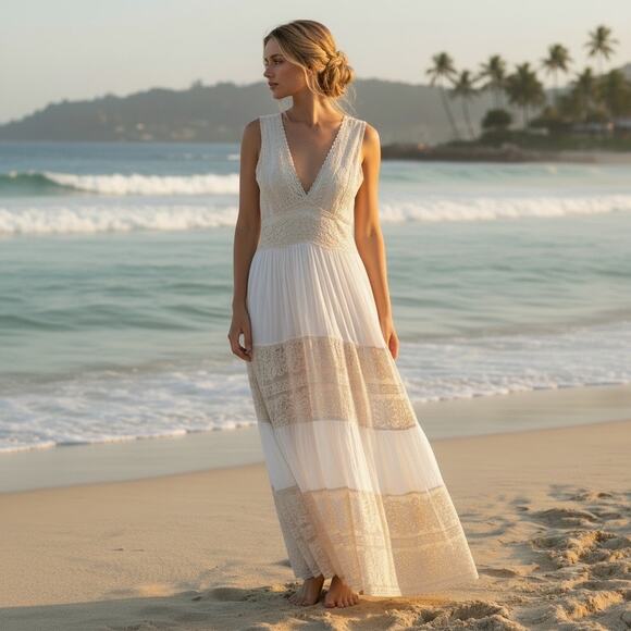 Unknown Dresses & Skirts - Lace Boho Maxi Dress Cotton